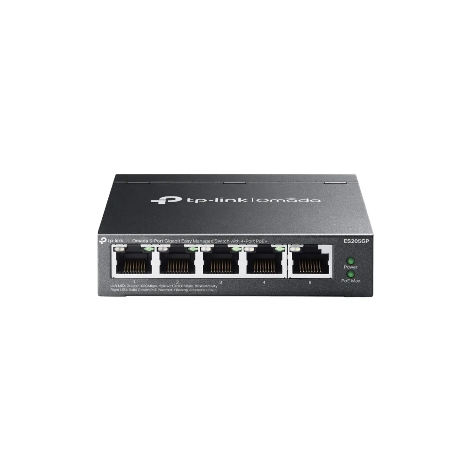 Omada Switch Easy Managed 5 puertos Gigabit, 4×PoE+ + 1×RJ45, PoE 65W, VLAN, QoS, LAG, IGMP, gestión Omada SDN, escritorio, fanless.