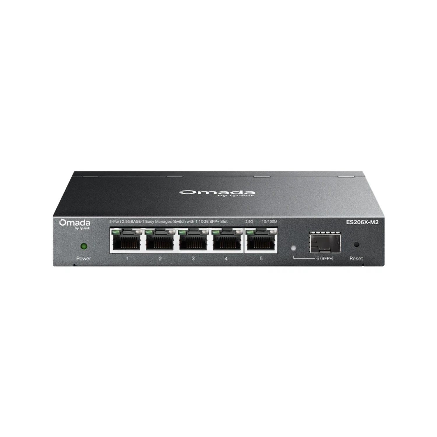 OMADA Switch Easy Managed, 5 puertos RJ45 2.5G, 1 puerto SFP+ 10G, gestión en la nube Omada, VLAN, IGMP Snooping, diseño fanless y carcasa metálica.