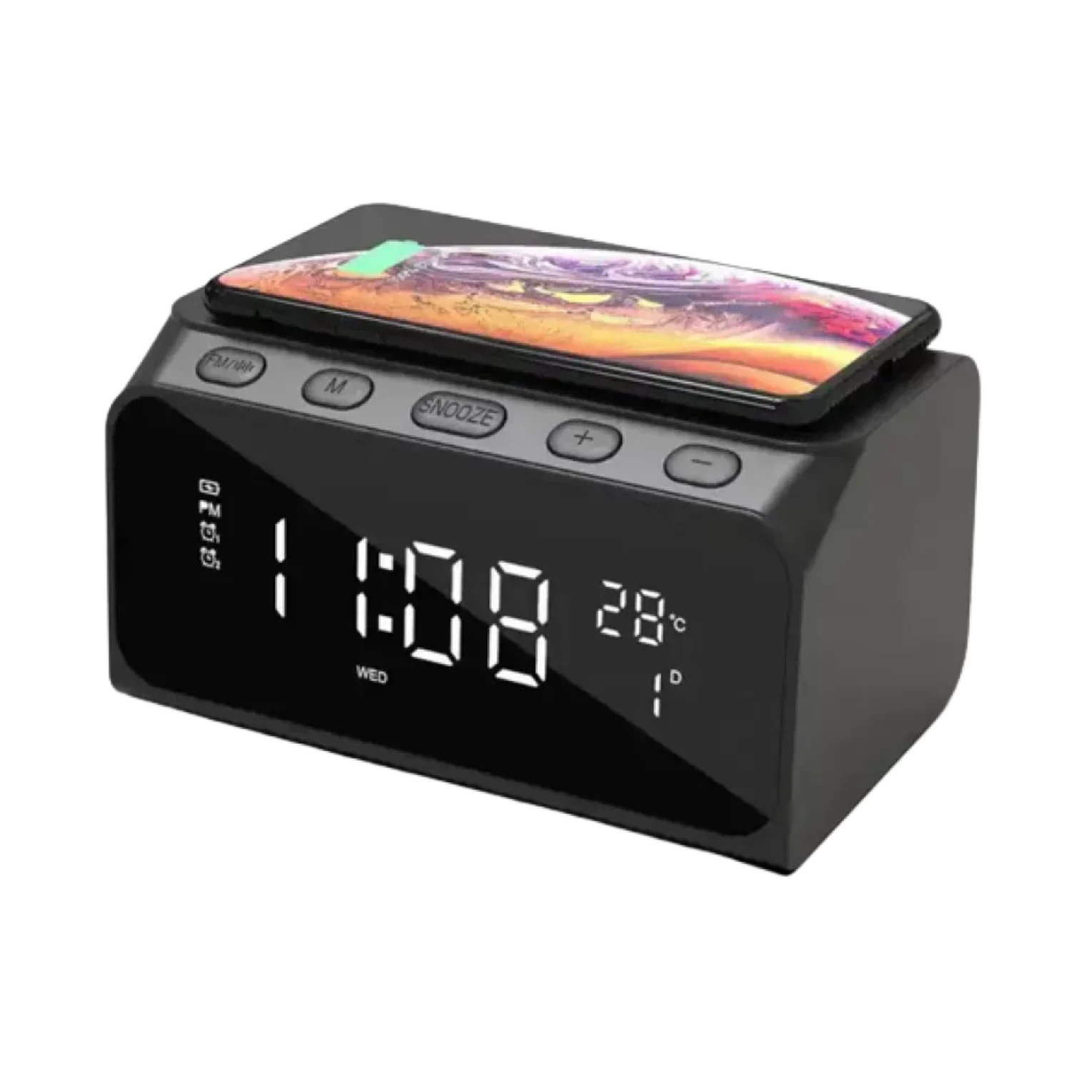 PARLANTE BLUETOOH - CARGADOR INALAMBRICO - ALARMA - CALENDARIO - TEMPERATURA - PN INTERNAL W3041