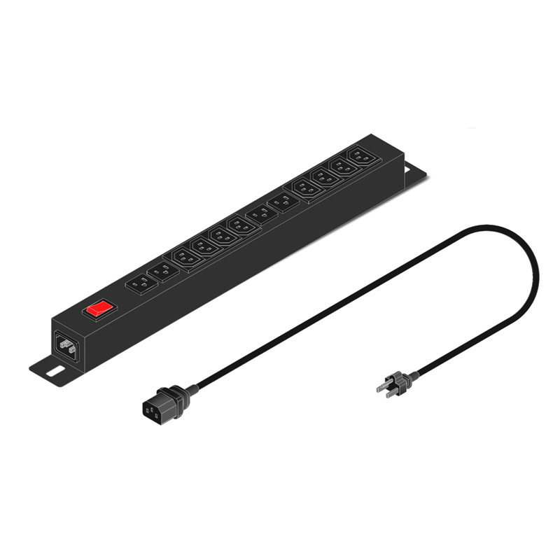 PDU para rack Elise 1U · 12 tomas (4 NEMA 5-15R + 8 C13) · 10A