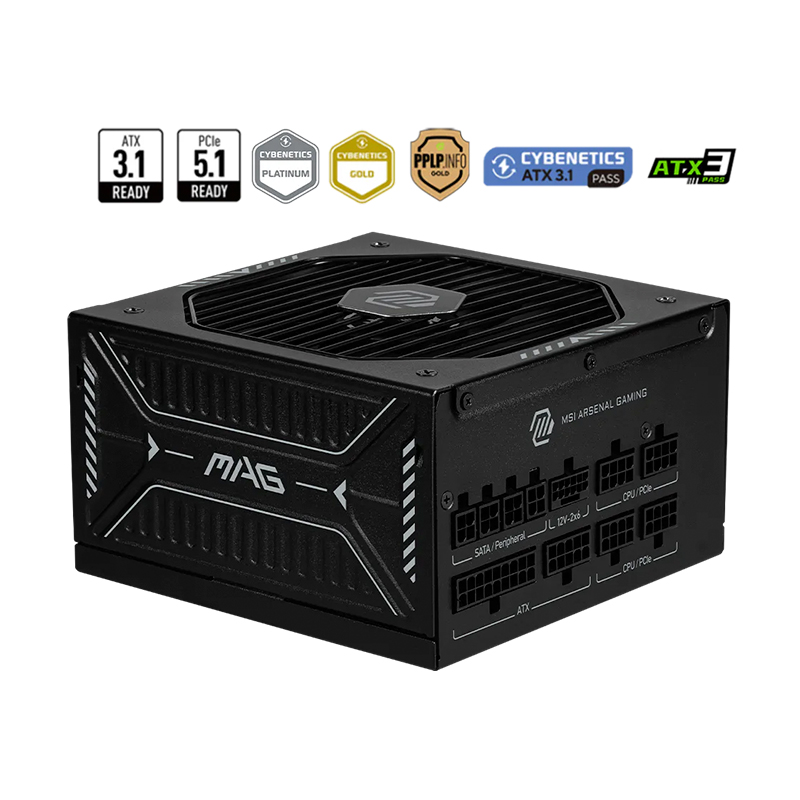 Fuente de poder MSI MAG A1000GLS PCIe 5 · 1000W · 80 Plus Gold