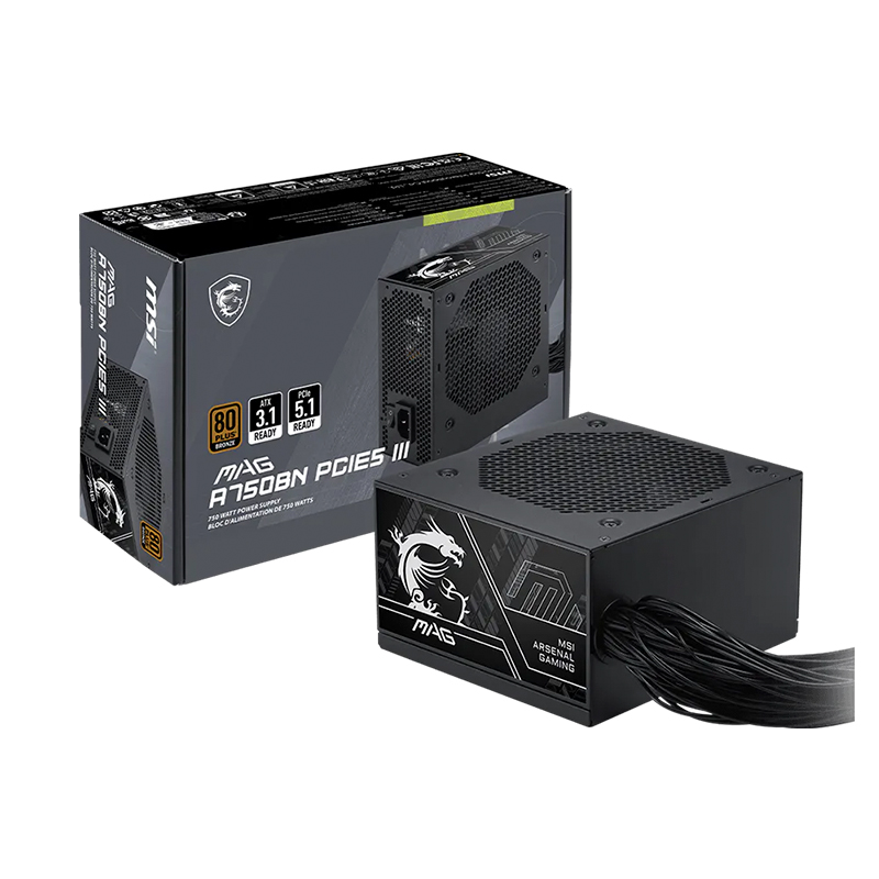 Fuente de poder MSI MAG A750BN PCIe 5 III · 750W · 80 Plus Bronze