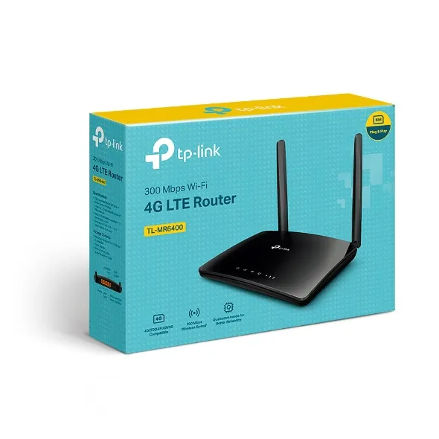 Router TP-LINK 4G LTE WiFi 4 N300 single band (2.4GHz), hasta 300Mbps, 2 antenas LTE externas, 4 puertos Fast Ethernet, ranura SIM, hasta 32 dispositivos, WPA/WPA2.