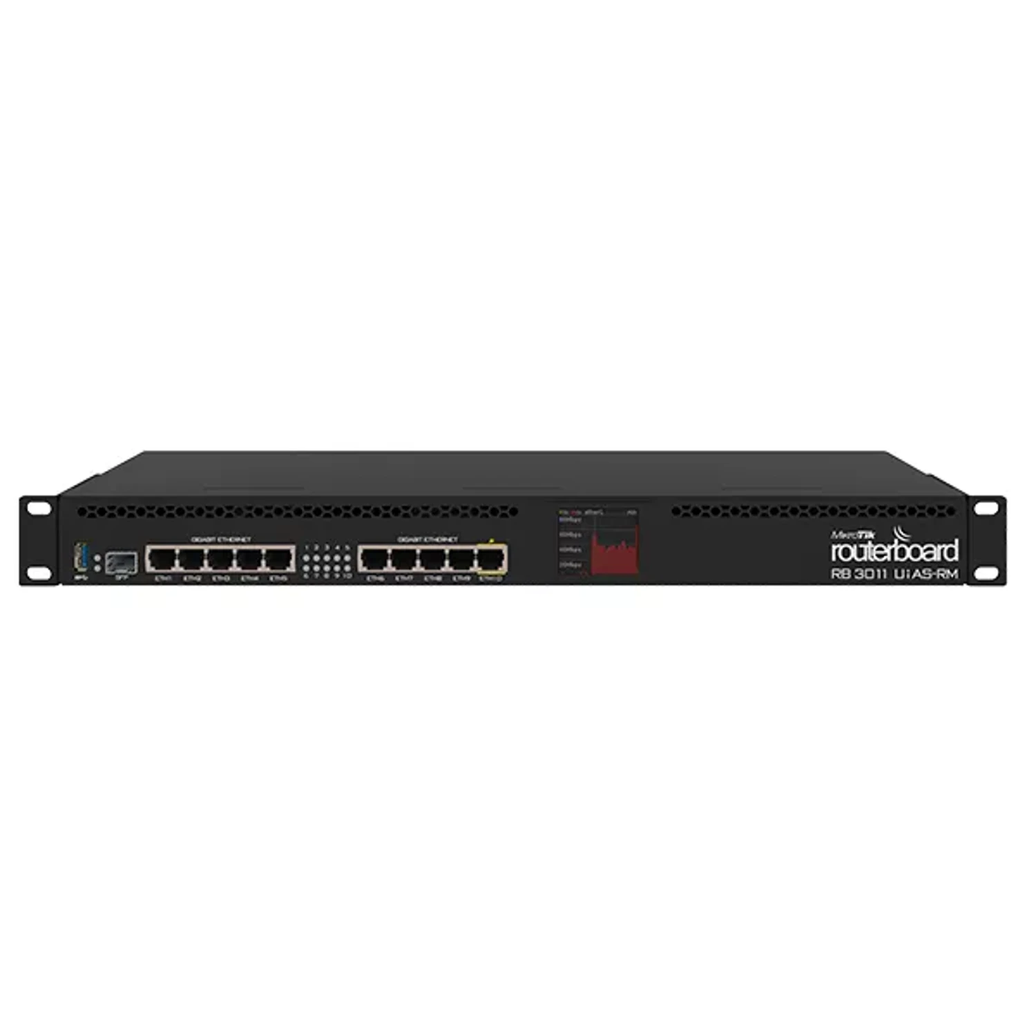 ROUTERBOARD 3011UIAS WITH DUAL CORE 1.4GHZ ARM CPU, 1GB RAM, 10XGBIT LAN, 1XSFP PORT, ROUTEROS L5, 1U RACKMOUNT CASE, LCD PANEL