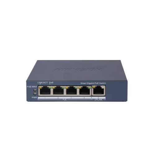 Switch Smart administrable Hikvision DS-3E1505P-EI · 4 puertos PoE Gigabit · 60 W
