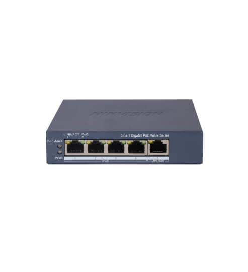 Switch Smart administrable Hikvision DS-3E1505P-EI/M · 4 puertos PoE Gigabit · 45 W