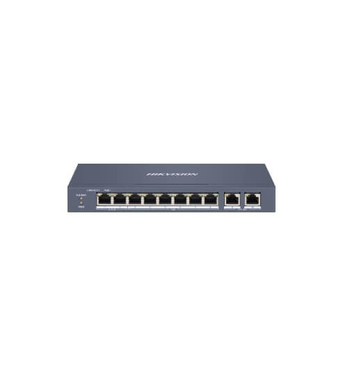 Switch Smart administrable Hikvision DS-3E1310HP-EI · 8 puertos PoE · Hi-PoE · 2 uplink Gigabit