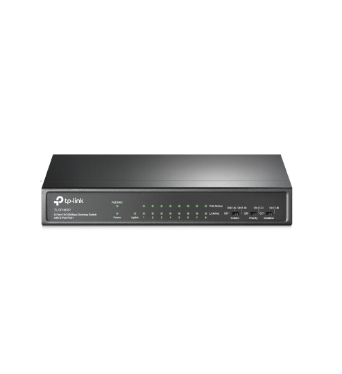 Switch TP-Link TL-SF1009P · 9 puertos 10/100 Mbps · 8 PoE+