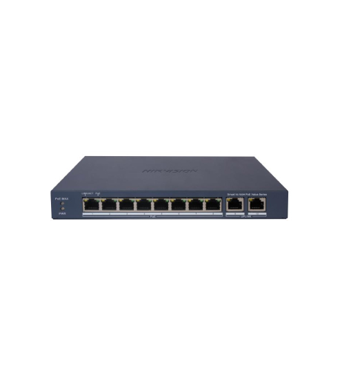 Switch administrable Hikvision DS-3E1310P-EI/M · 8 puertos PoE · 2 uplink Gigabit