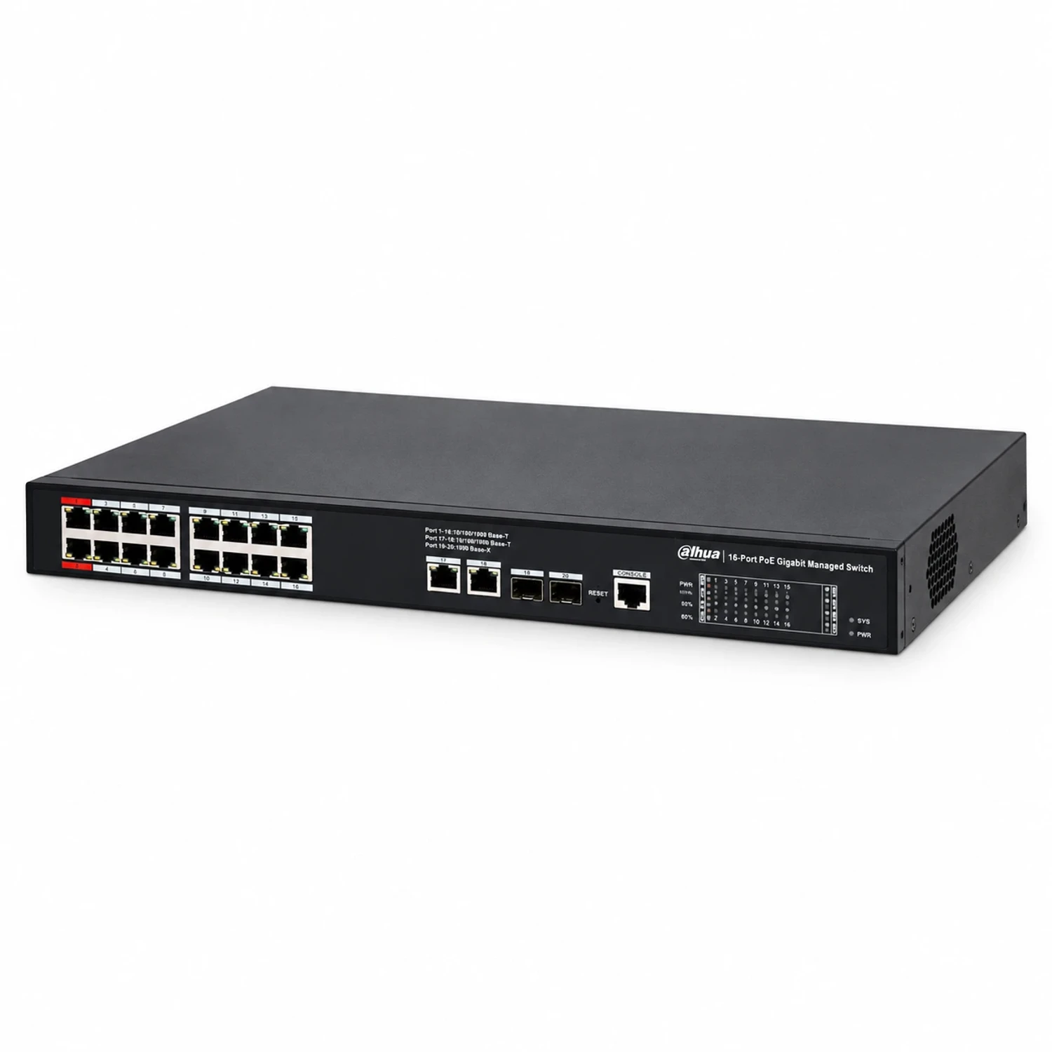 SWITCH ADMINISTRABLE L2 GIGABIT 20 PUERTOS - 16 POE + 2 UPLINK RJ45 + 2 SFP - 190 W - HI-POE/BT 90 W - POE 250 M