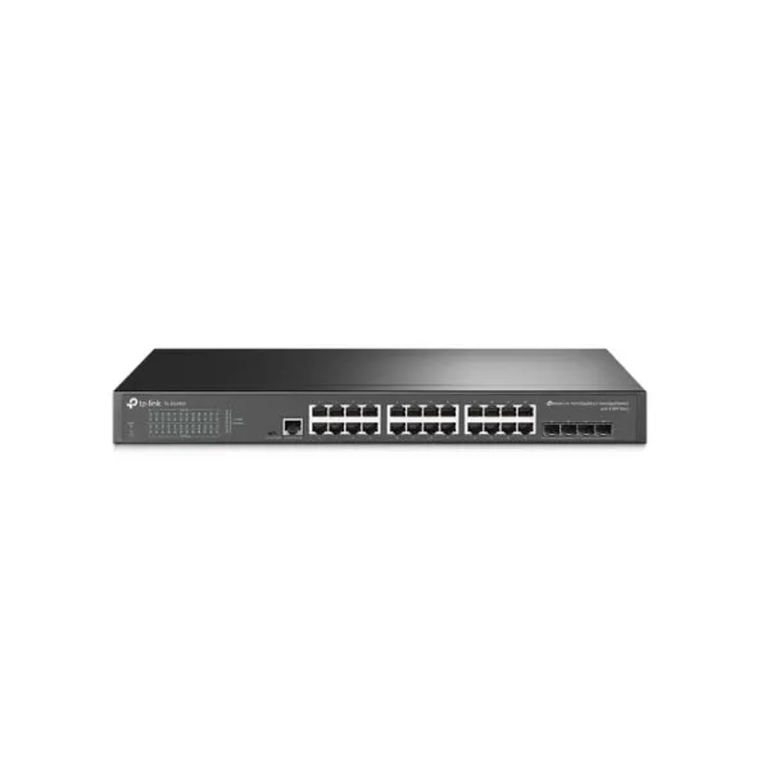 Switch administrable Omada L2+, 24 Gb, 4 SFP 1G, 56Gbps, jumbo 9K, fanless, ACL, QoS, IGMP, static routing.
