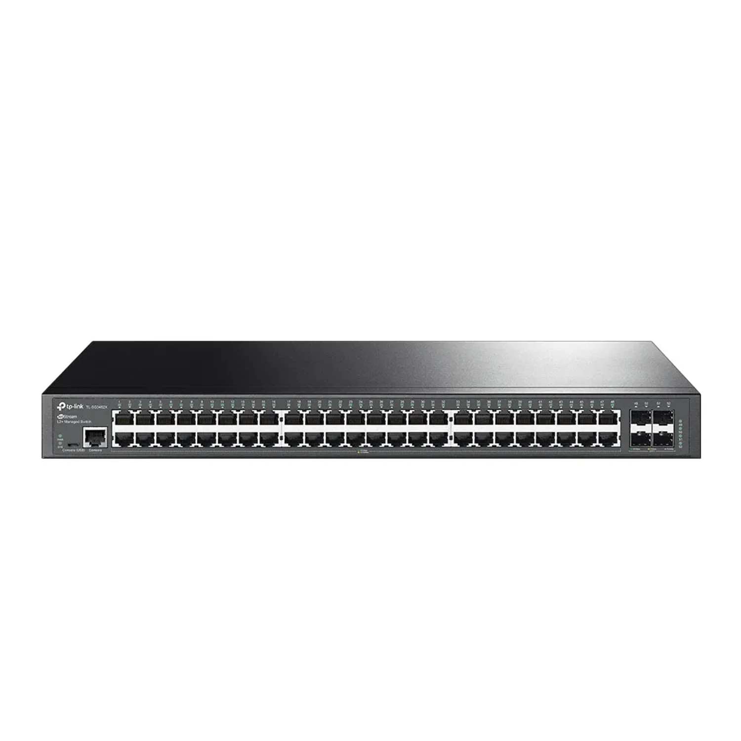 Switch administrable Omada L2+, 48 Gb, 4 SFP+ 10G, 176Gbps, fanless, jumbo 9K, ACL, QoS, IGMP, static routing.