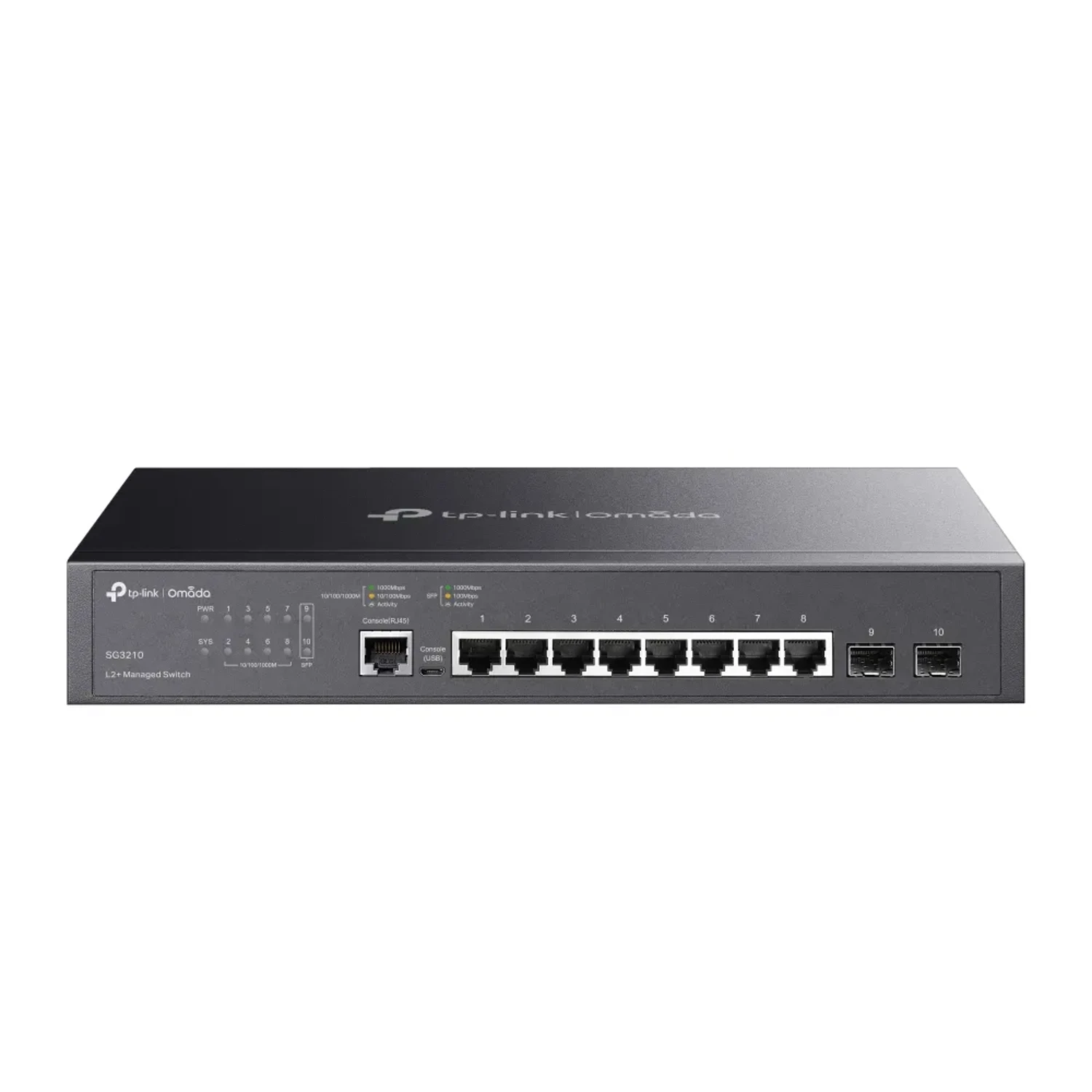 Switch administrable Omada L2+, 8 Gb, 2 SFP 1G, 20Gbps, jumbo 9K, fanless, ACL, QoS, IGMP, static routing.