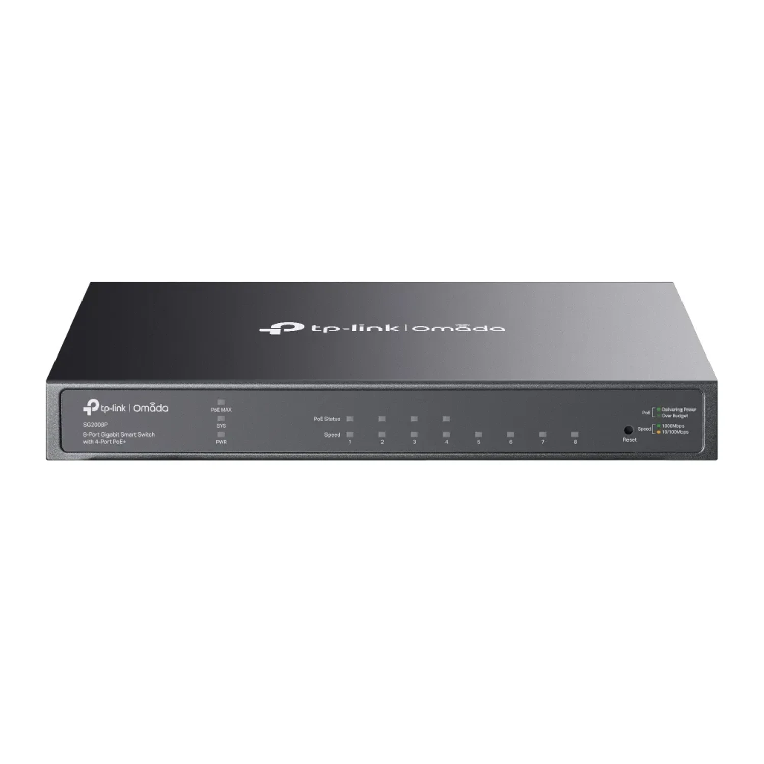 Switch administrable Omada L2+, 8 Gb (4 PoE+ 62W), fanless, 16Gbps, jumbo 9K, ACL, QoS, IGMP, static routing.