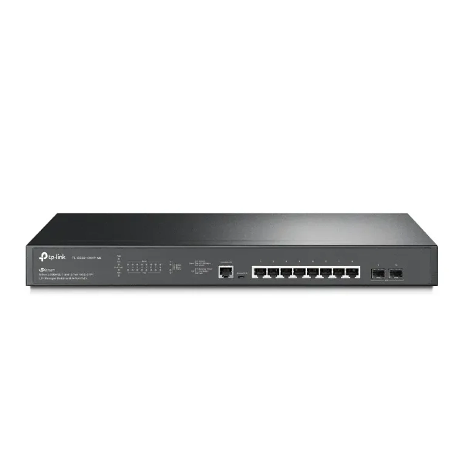 Switch administrable Omada L2+, 8×2.5G PoE+ (240W), 2 SFP+ 10G, 80Gbps, jumbo 9K, ACL, QoS, IGMP, static routing.