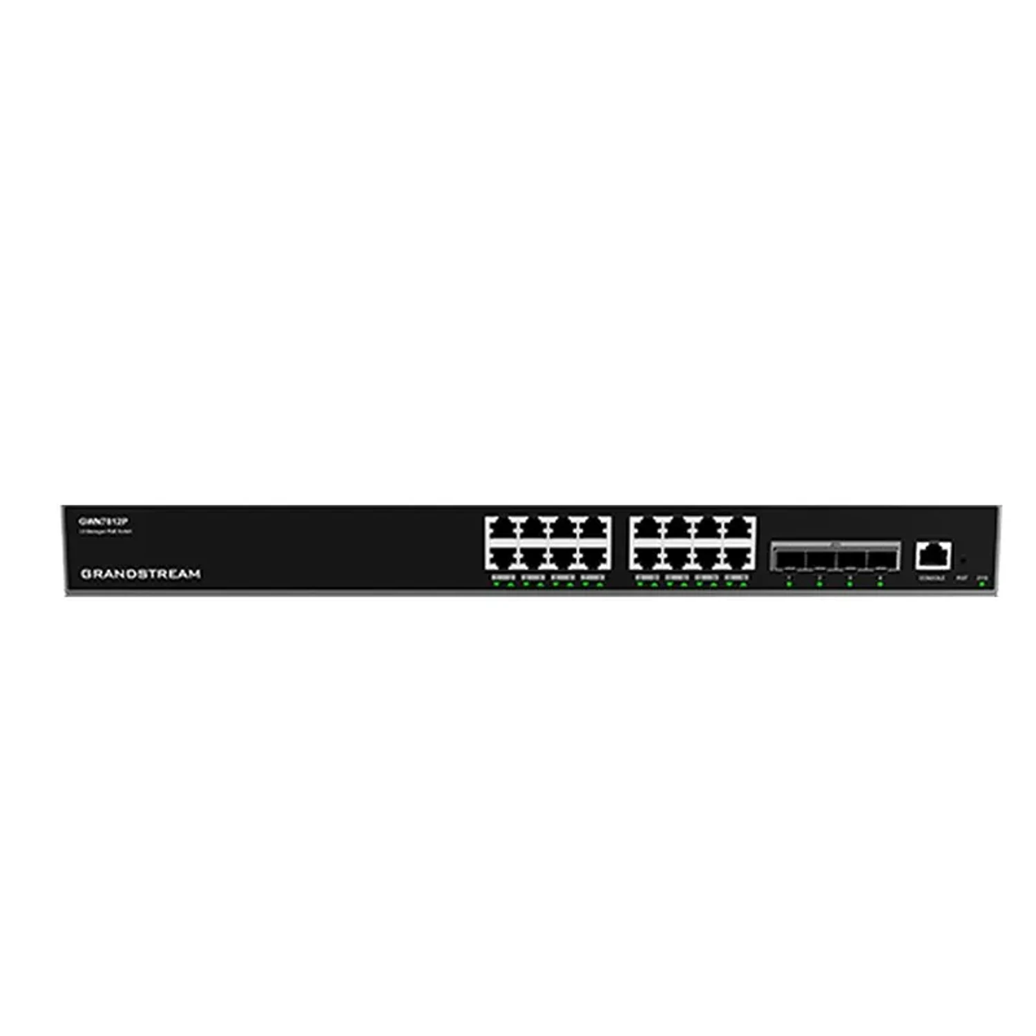 Switch gestionable Capa 3 rackeable. 16 puertos GbE RJ45 PoE con PoE budget 240W. 4 puertos SFP+. Rendimiento de 56Gbps y capacidad de switching de 112 Gbps