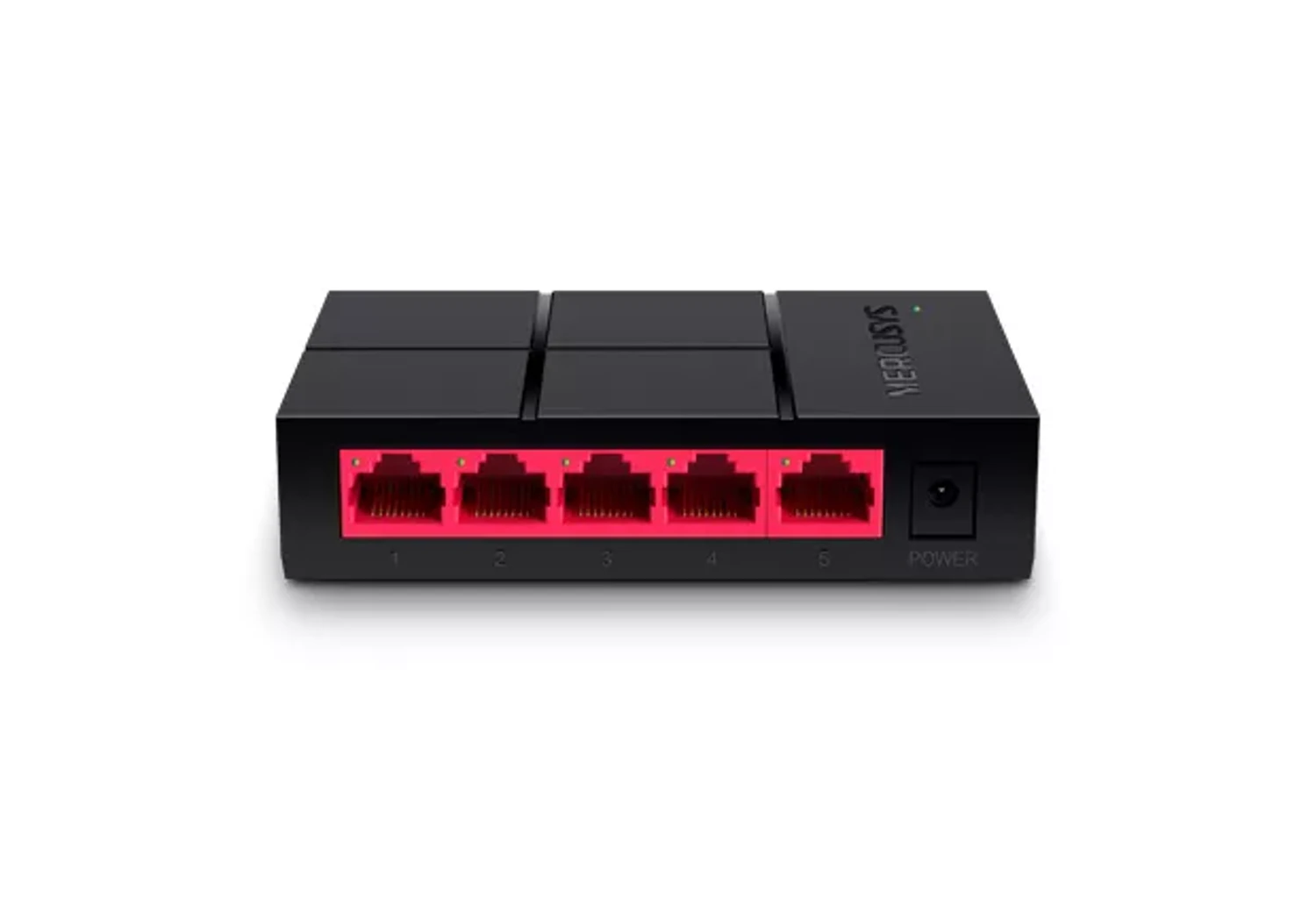 Switch MERCUSYS 5 puertos Gigabit (10/100/1000), capacidad 10Gbps, auto MDI/MDIX, carcasa plástica, ahorro de energía, Plug & Play.