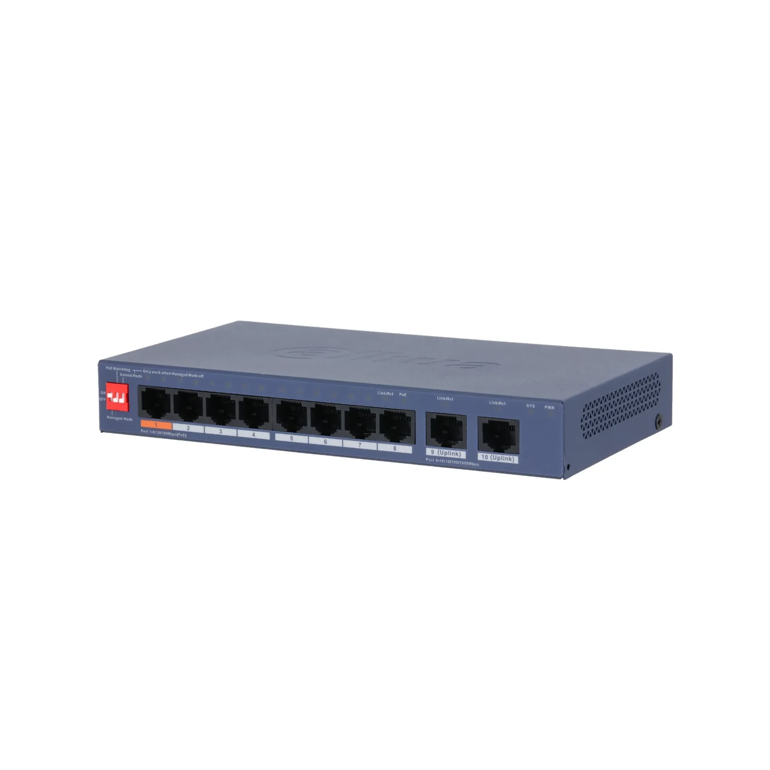 SWITCH POE CLOUD (DOLYNK) L2 10P (8P POE 10/100 + 2P UPLINK GIG), 60W (DIP: WATCHDOG/EXTEND 250M)