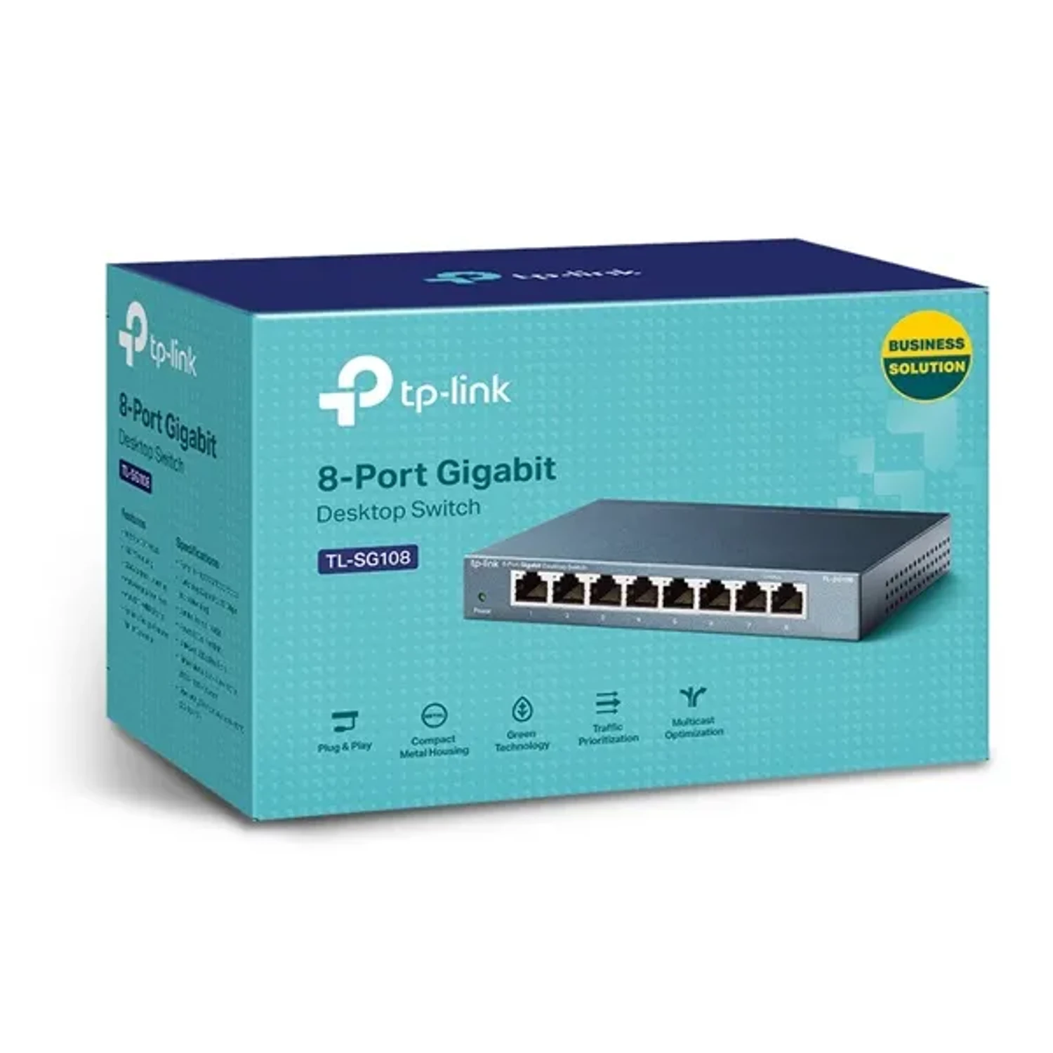 Switch TP-LINK no administrable 8 puertos Gigabit, switching 16Gbps, 11.9Mpps, MAC 4K, jumbo 16KB, auto MDI/MDIX, control de flujo 802.3x, carcasa metálica