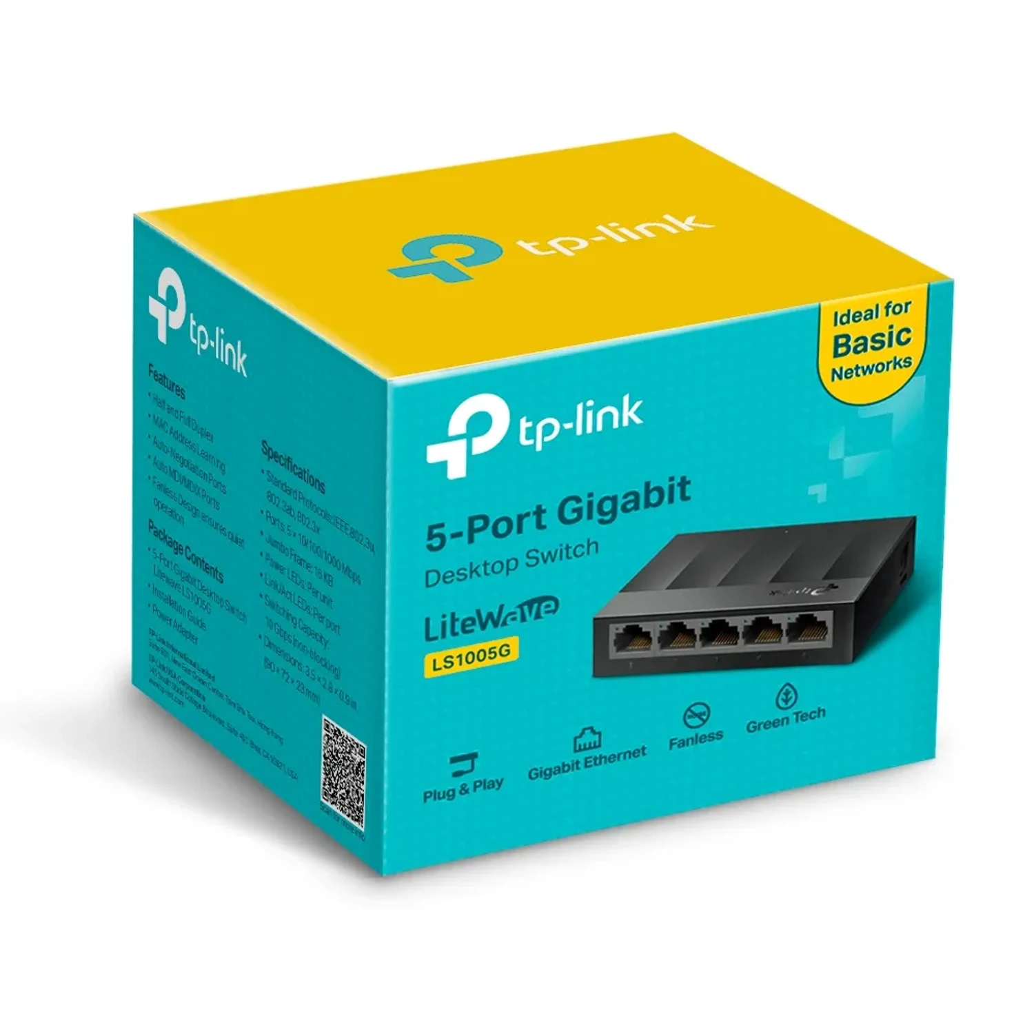 Switch TP-LINK no administrable LiteWave 5 puertos Gigabit, switching 10Gbps, 7.4Mpps, MAC 2K, jumbo 16KB, auto MDI/MDIX, control de flujo 802.3x, carcasa plástica