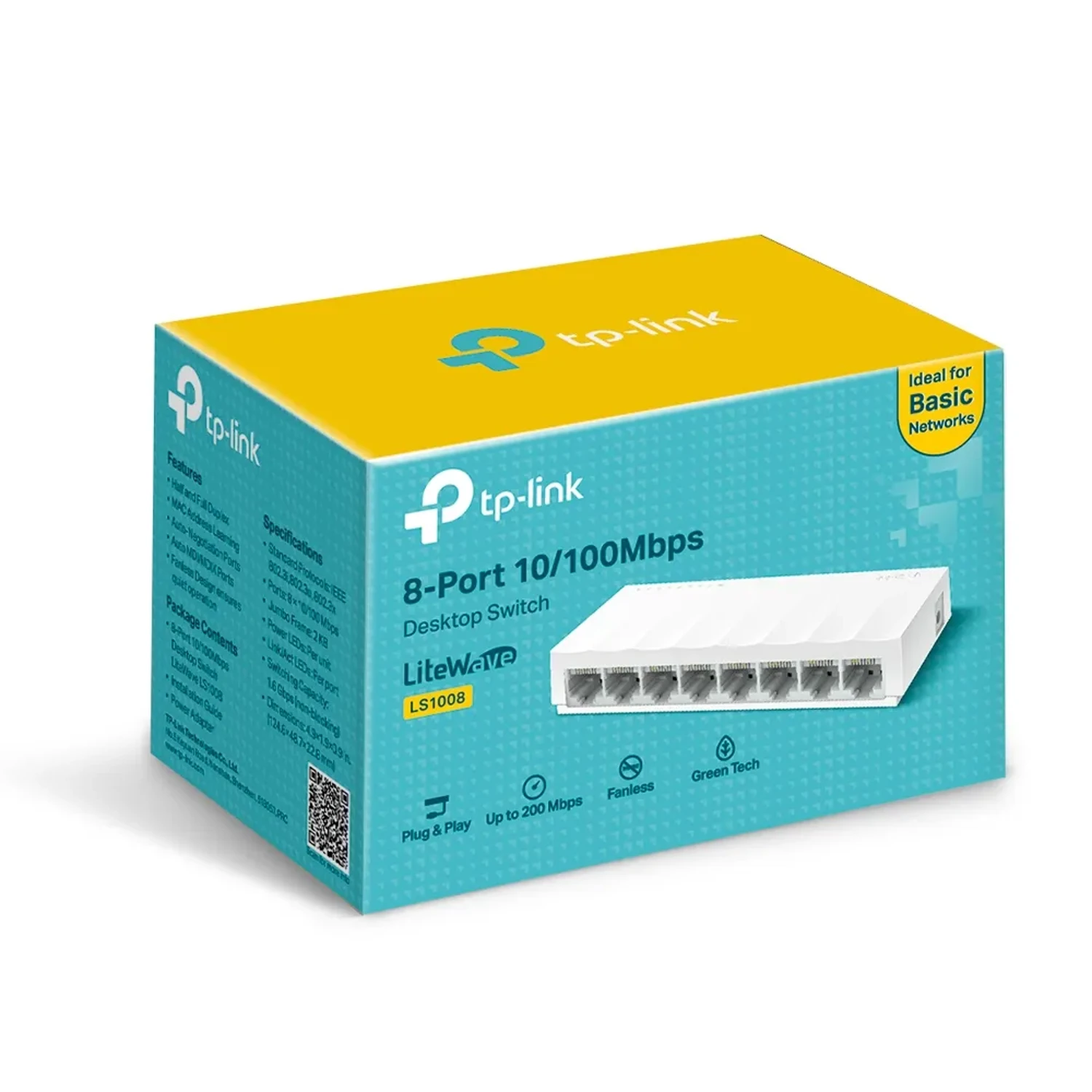 Switch TP-LINK no administrable LiteWave 8 puertos 10/100, switching 1.6Gbps, 1.2Mpps, MAC 2K, jumbo 2000B, auto MDI/MDIX, control de flujo 802.3x, carcasa plástica