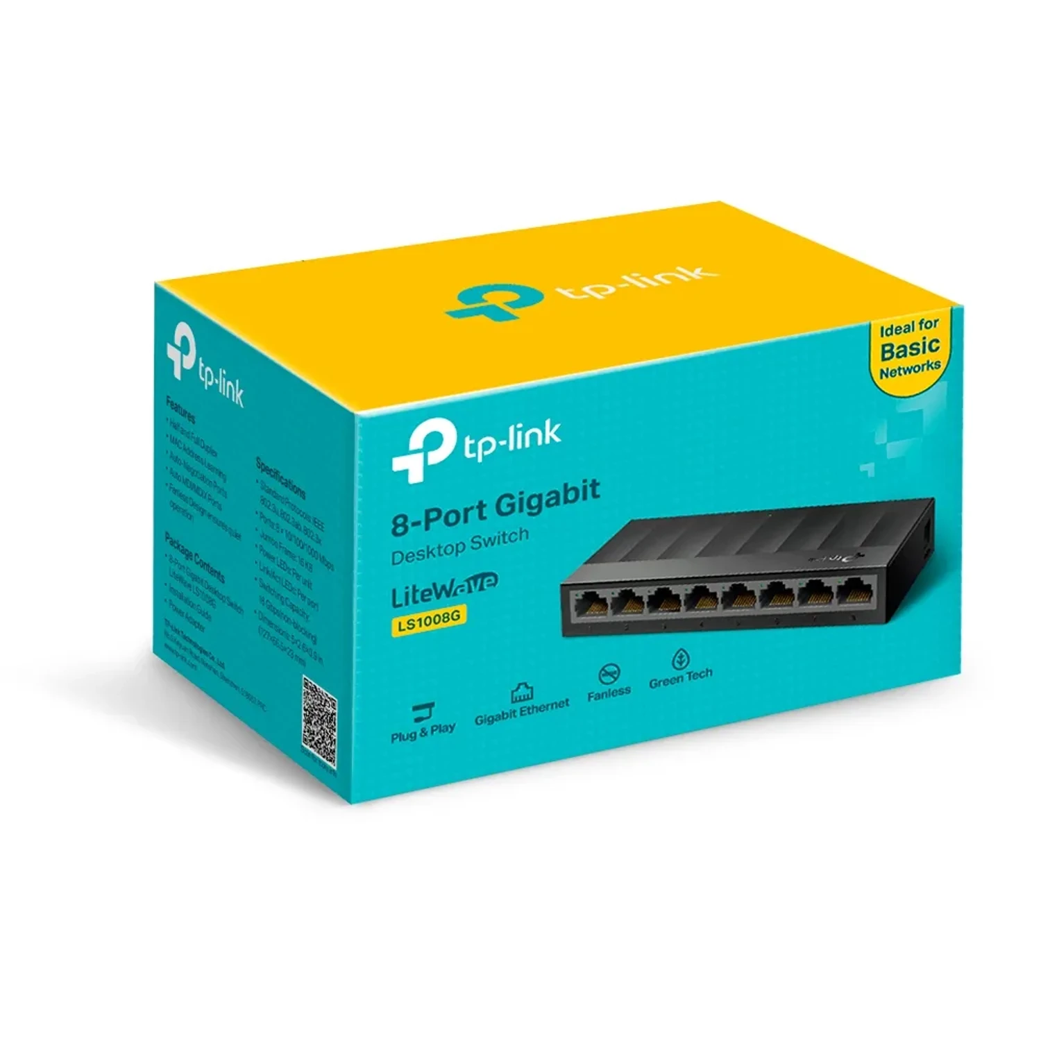 Switch TP-LINK no administrable LiteWave 8 puertos Gigabit, switching 16Gbps, 11.9Mpps, MAC 4K, jumbo 16KB, auto MDI/MDIX, control de flujo 802.3x, carcasa plástica
