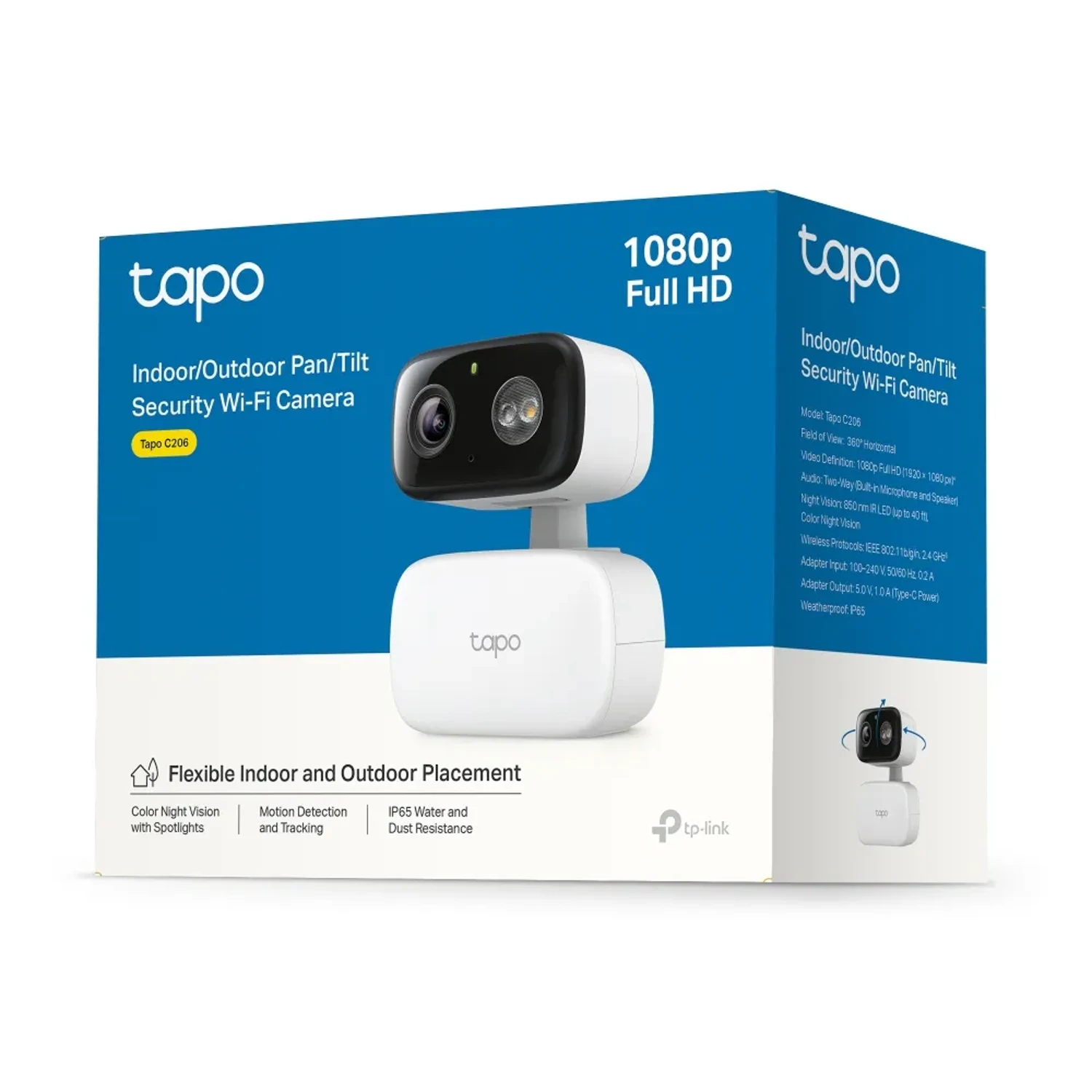 Tapo C206 camara Tapo interior y exterior wifi 2MP 1920x1080 Full HD, pan tilt 360 grados, vision nocturna 12 m, deteccion inteligente, audio bidireccional, IP65, microSD hasta 512GB.