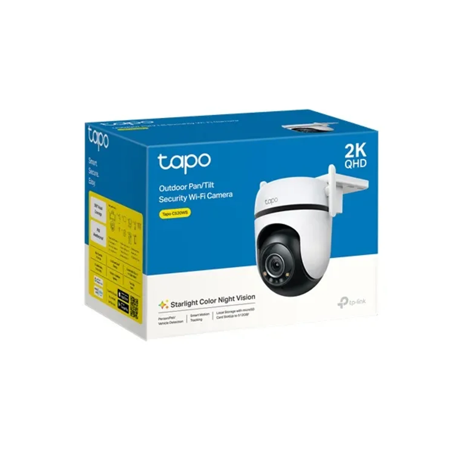 Tapo C520WS camara Tapo exterior wifi y ethernet 4MP 2560x1440 2K QHD, pan tilt 360, vision nocturna a color starlight 30 m, deteccion inteligente AI, audio bidireccional, IP66, microSD hasta 512GB.