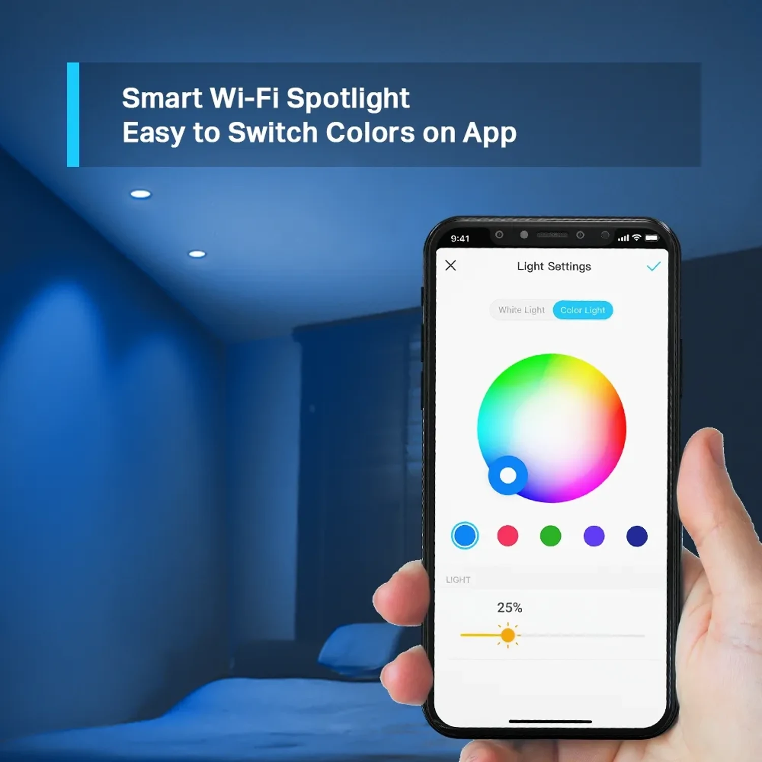 Tapo L630 foco inteligente wifi GU10 multicolor para interior, 350 lm, 2200K a 6500K, 16 millones de colores, regulable, control remoto desde app, programacion, control por voz y monitoreo de energia.