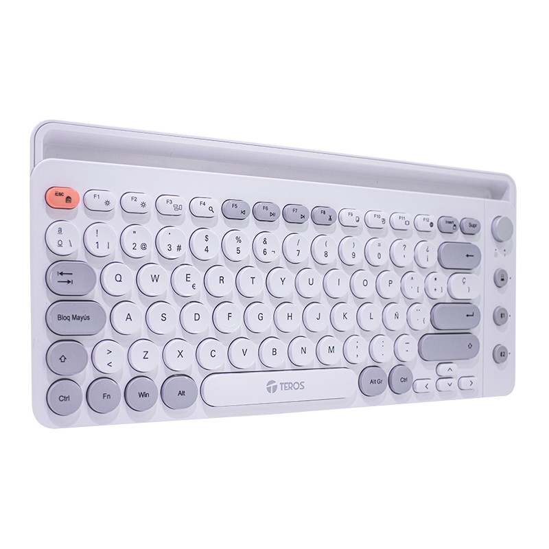 Teclado inalámbrico Teros TE-4070S · 80 teclas · 2.4 GHz y Bluetooth · Blanco