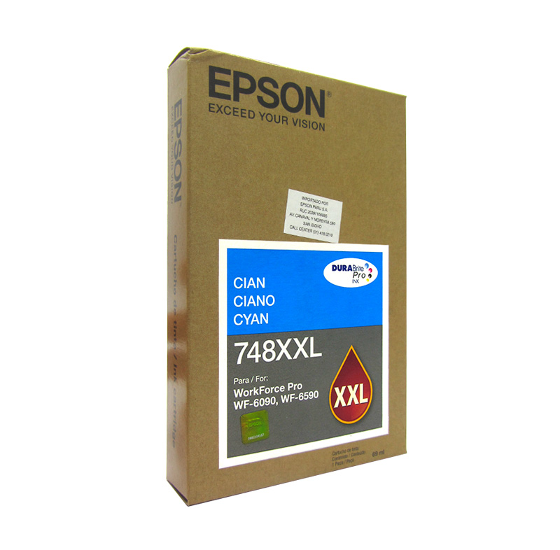 Cartucho de tinta Epson 748XXL · Cian · DURABrite Pro · Capacidad extra alta