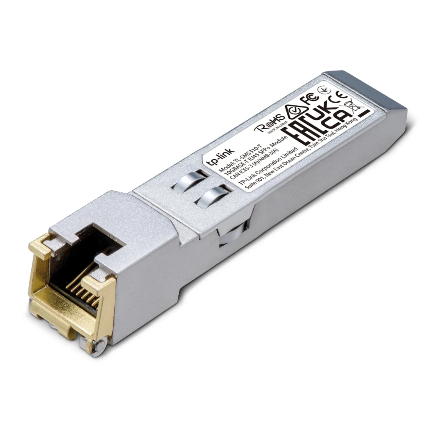 TP-Link Omada Modulo SFP+, 10Gbps, puerto RJ45, distancia 30m Cat6a, cable cobre, onda N/A, dim 67x13.9x10.3mm, temp 0-70°C, interior.