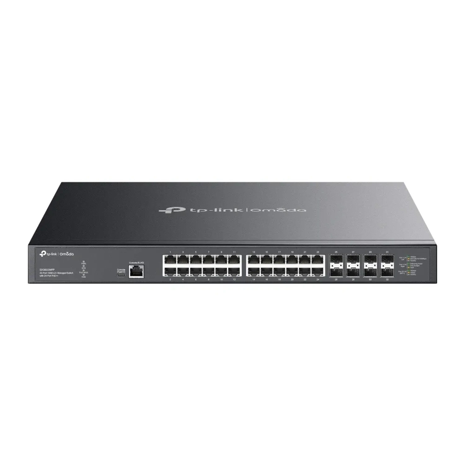 TP-LINK OMADA Switch gestionable L2+ con 32 puertos 10G SFP+, 24 SFP+ PoE++, presupuesto 720W, ideal core/distribución, compatible SDN Omada.