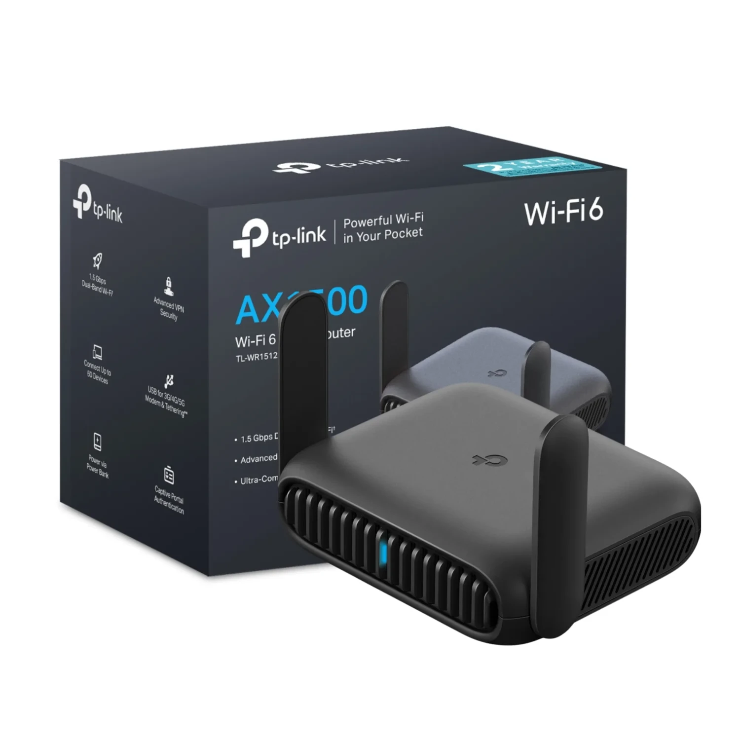 TP-LINK Router portátil WiFi6 dual band AX1500, 300+1201 Mbps, 2 antenas, 1xGE+1xGE, USB3.0, OFDMA, VPN, modos múltiples, Beamforming.