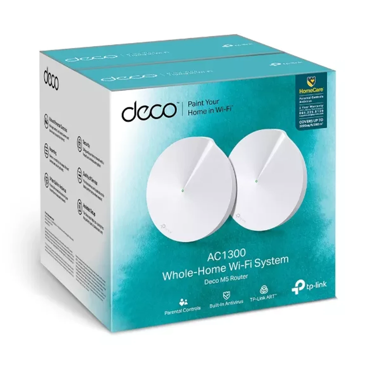 TP-LINK Sistema Mesh WiFi5 dual band AC1300, 400+867 Mbps, 4 antenas, 2xGE, MU-MIMO, HomeCare, QoS, antivirus, Beamforming, AI Mesh.