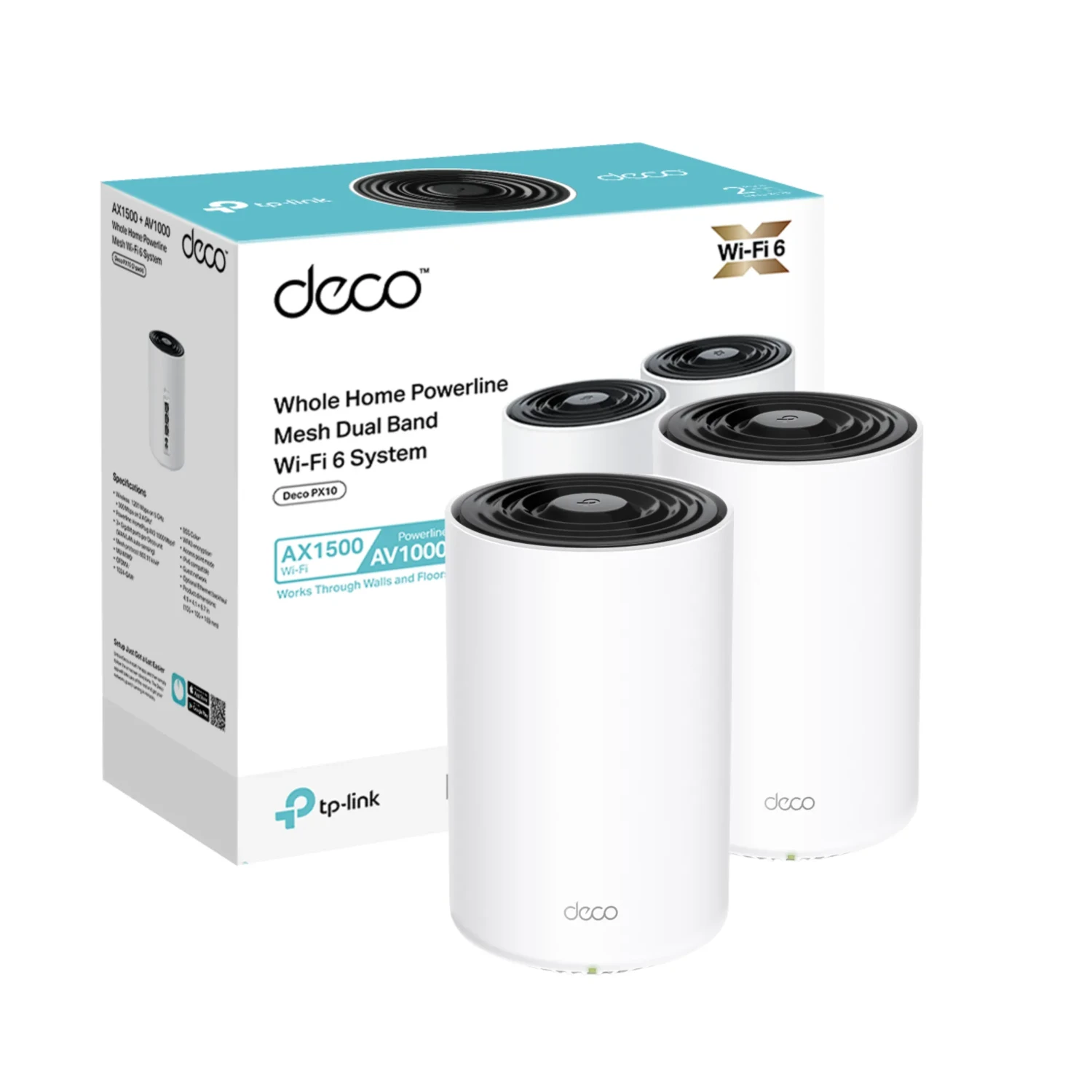 TP-LINK Sistema Mesh WiFi6 dual band AX1500 + Powerline AV1000, 300+1201 Mbps +1000 Mbps PLC, antenas internas, 3xGE, HomePlug AV2, OFDMA, MU-MIMO, WPA3, HomeShield, AI Mesh.