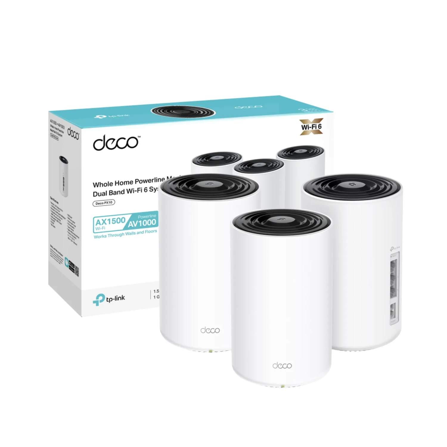 TP-LINK Sistema Mesh WiFi6 dual band AX1500 + Powerline AV1000, 300+1201 Mbps +1000 Mbps PLC, antenas internas, 3xGE, HomePlug AV2, OFDMA, MU-MIMO, WPA3, HomeShield, AI Mesh.