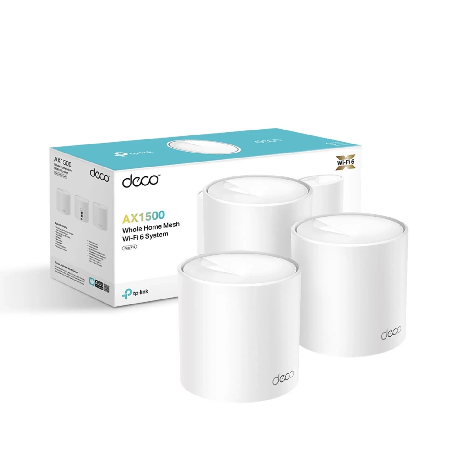 TP-LINK Sistema Mesh WiFi6 dual band AX1500, 300+1201 Mbps, antenas internas, 2xGE, OFDMA, MU-MIMO, WPA3, HomeShield, AI Mesh.