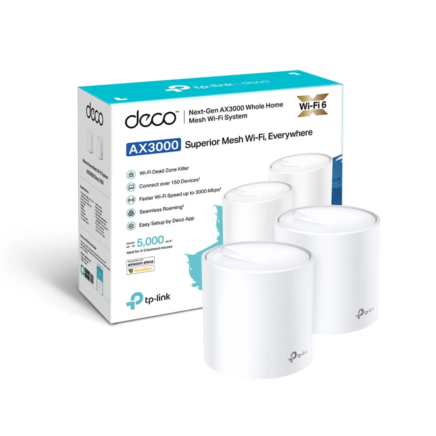 TP-LINK Sistema Mesh WiFi6 dual band AX5400, 574+4804 Mbps, 4 antenas, 2xGE, OFDMA, MU-MIMO, HE160, WPA3, HomeShield, AI Mesh.