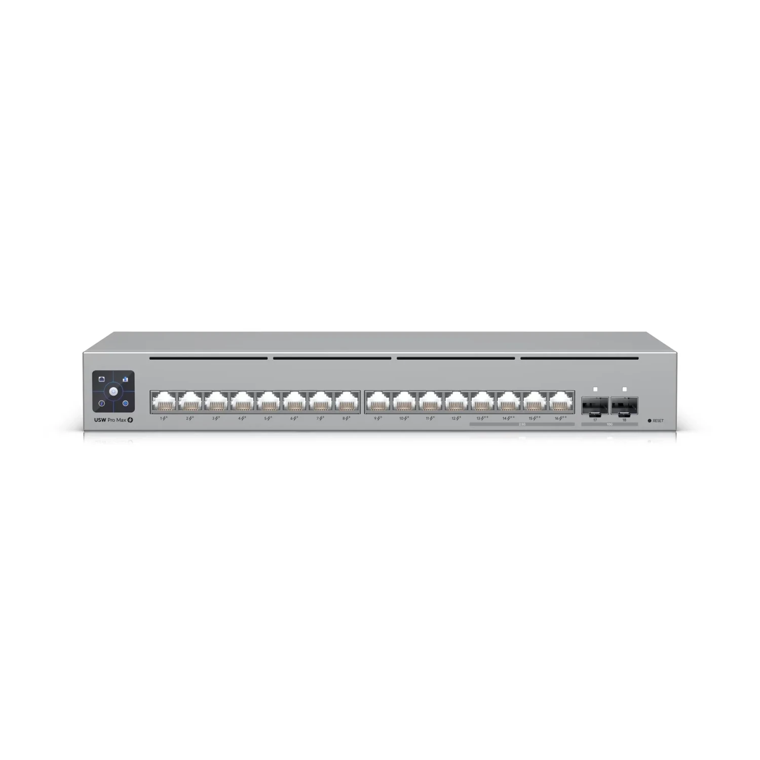 UNIFI 180W), is a 16-port, Layer 3 Etherlighting switch with 2.5 GbE, PoE++ output, and versatile mounting options