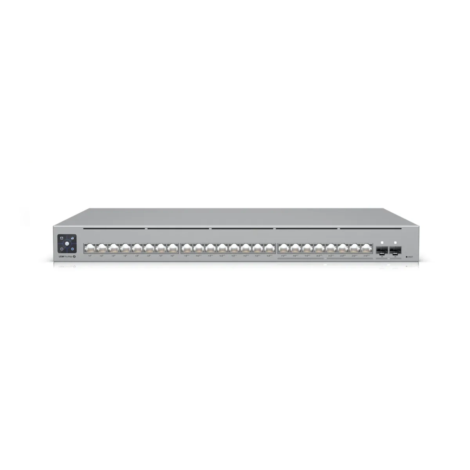 UNIFI Conmutador Etherlighting de nivel profesional de nivel 3 con (2) puertos 10 GbE PoE++, (22) PoE++ de 2.5 GbE y (4) puertos SFP+ de 10G.