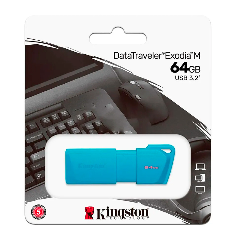 Memoria USB Kingston DataTraveler Exodia M · 64 GB · USB 3.2 · Azul neón