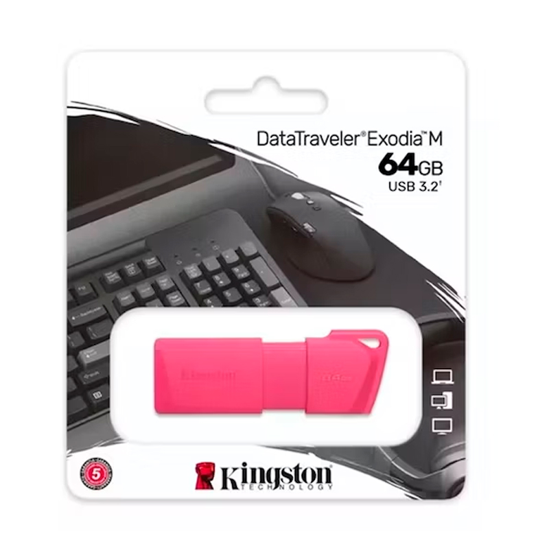 Memoria USB Kingston DataTraveler Exodia M · 64 GB · USB 3.2 · Rosado neón