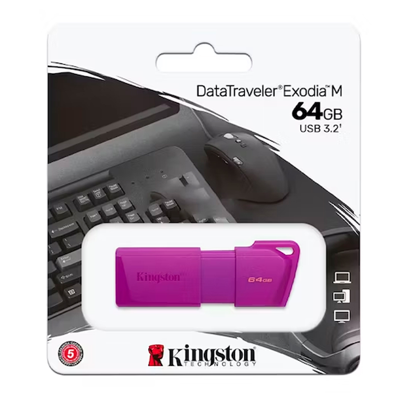 Memoria USB Kingston DataTraveler Exodia M · 64 GB · USB 3.2 · Morado neón
