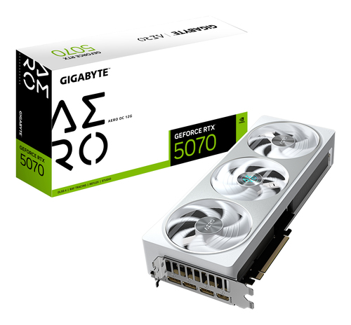 Tarjeta de video Gigabyte GeForce RTX 5070 Aero OC · 12 GB GDDR7 · PCIe 5.0