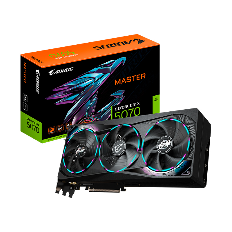 Tarjeta de video Gigabyte Aorus GeForce RTX 5070 Master · 12 GB GDDR7 · PCIe 5.0