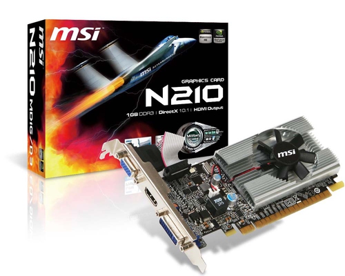 Tarjeta de video MSI GeForce 210 · 1 GB DDR3 · Low Profile · HDMI/DVI/VGA