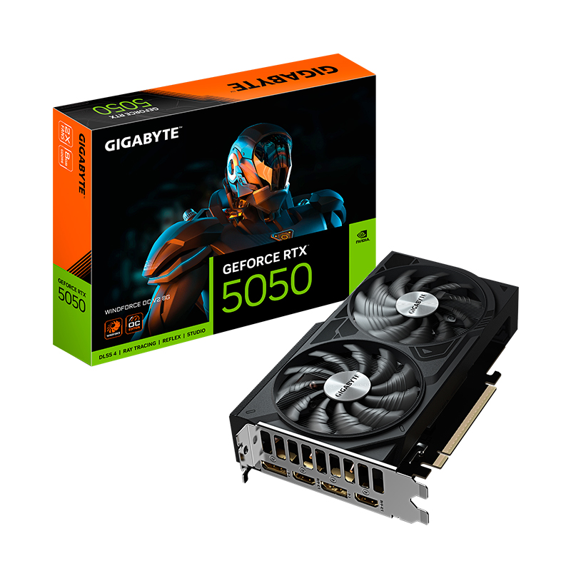 Tarjeta de video Gigabyte GeForce RTX 5050 Windforce OC V2 · 8 GB GDDR6 · PCIe 5.0