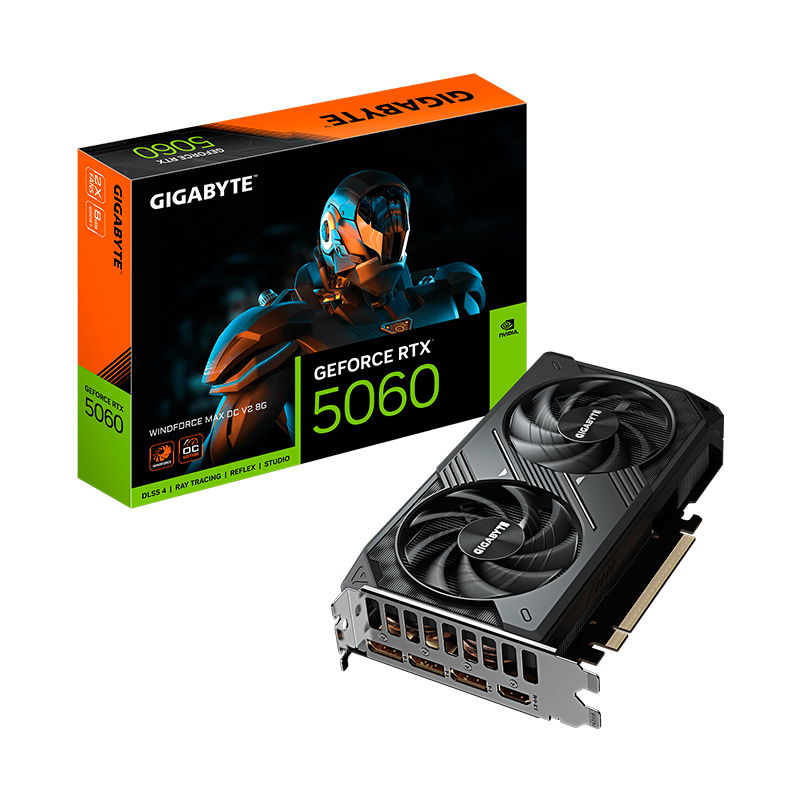 Tarjeta de video Gigabyte GeForce RTX 5060 Windforce Max OC V2 · 8 GB GDDR7 · PCIe 5.0