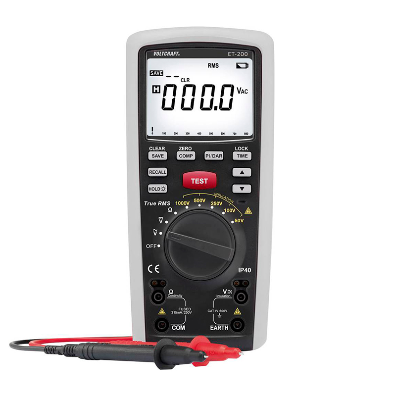 Medidor de aislamiento digital Voltcraft ET-200 · Hasta 1000V · 20 GΩ
